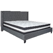 Riverdale King Size Tufted Upholstered Platform Bed in Dark Gray Fabric with Pocket Spring Mattress, HG-BM-48-GG