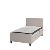 Tribeca Twin Size Tufted Upholstered Platform Bed in Beige Fabric with 10 Inch CertiPUR-US Certified Pocket Spring Mattress, HG-BM10-17-GG