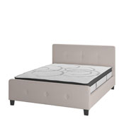 Tribeca Queen Size Tufted Upholstered Platform Bed in Beige Fabric with 10 Inch CertiPUR-US Certified Pocket Spring Mattress, HG-BM10-19-GG