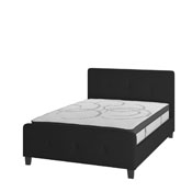 Tribeca Full Size Tufted Upholstered Platform Bed in Black Fabric with 10 Inch CertiPUR-US Certified Pocket Spring Mattress, HG-BM10-22-GG