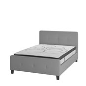 Tribeca Full Size Tufted Upholstered Platform Bed in Light Gray Fabric with 10 Inch CertiPUR-US Certified Pocket Spring Mattress, HG-BM10-26-GG