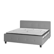 Tribeca King Size Tufted Upholstered Platform Bed in Light Gray Fabric with 10 Inch CertiPUR-US Certified Pocket Spring Mattress, HG-BM10-28-GG