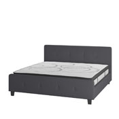 Tribeca King Size Tufted Upholstered Platform Bed in Dark Gray Fabric with 10 Inch CertiPUR-US Certified Pocket Spring Mattress, HG-BM10-32-GG