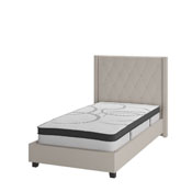 Riverdale Twin Size Tufted Upholstered Platform Bed in Beige Fabric with 10 Inch CertiPUR-US Certified Pocket Spring Mattress, HG-BM10-33-GG