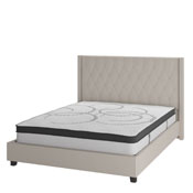 Riverdale Full Size Tufted Upholstered Platform Bed in Beige Fabric with 10 Inch CertiPUR-US Certified Pocket Spring Mattress, HG-BM10-34-GG