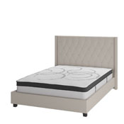Riverdale Queen Size Tufted Upholstered Platform Bed in Beige Fabric with 10 Inch CertiPUR-US Certified Pocket Spring Mattress, HG-BM10-35-GG
