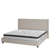 Riverdale King Size Tufted Upholstered Platform Bed in Beige Fabric with 10 Inch CertiPUR-US Certified Pocket Spring Mattress, HG-BM10-36-GG