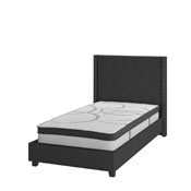 Riverdale Twin Size Tufted Upholstered Platform Bed in Black Fabric with 10 Inch CertiPUR-US Certified Pocket Spring Mattress, HG-BM10-37-GG