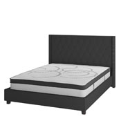 Riverdale Queen Size Tufted Upholstered Platform Bed in Black Fabric with 10 Inch CertiPUR-US Certified Pocket Spring Mattress, HG-BM10-39-GG