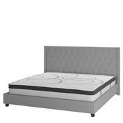 Riverdale Queen Size Tufted Upholstered Platform Bed in Light Gray Fabric with 10 Inch CertiPUR-US Certified Pocket Spring Mattress, HG-BM10-43-GG