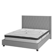 Riverdale King Size Tufted Upholstered Platform Bed in Light Gray Fabric with 10 Inch CertiPUR-US Certified Pocket Spring Mattress, HG-BM10-44-GG
