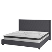 Riverdale King Size Tufted Upholstered Platform Bed in Dark Gray Fabric with 10 Inch CertiPUR-US Certified Pocket Spring Mattress, HG-BM10-48-GG