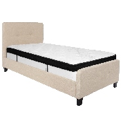 Tribeca Twin Size Tufted Upholstered Platform Bed in Beige Fabric with Memory Foam Mattress, HG-BMF-17-GG