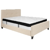 Tribeca Full Size Tufted Upholstered Platform Bed in Beige Fabric with Memory Foam Mattress, HG-BMF-18-GG