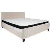 Tribeca King Size Tufted Upholstered Platform Bed in Beige Fabric with Memory Foam Mattress, HG-BMF-20-GG