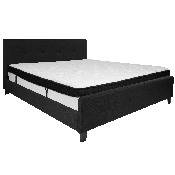 Tribeca King Size Tufted Upholstered Platform Bed in Black Fabric with Memory Foam Mattress, HG-BMF-24-GG