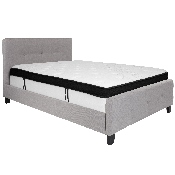Tribeca Full Size Tufted Upholstered Platform Bed in Light Gray Fabric with Memory Foam Mattress, HG-BMF-26-GG