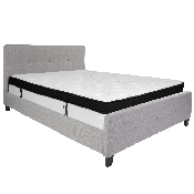 Tribeca Queen Size Tufted Upholstered Platform Bed in Light Gray Fabric with Memory Foam Mattress, HG-BMF-27-GG