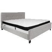 Tribeca King Size Tufted Upholstered Platform Bed in Light Gray Fabric with Memory Foam Mattress, HG-BMF-28-GG