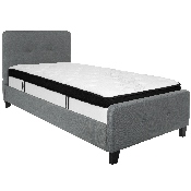 Tribeca Twin Size Tufted Upholstered Platform Bed in Dark Gray Fabric with Memory Foam Mattress, HG-BMF-29-GG