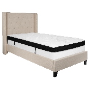 Riverdale Twin Size Tufted Upholstered Platform Bed in Beige Fabric with Memory Foam Mattress, HG-BMF-33-GG