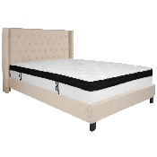 Riverdale Queen Size Tufted Upholstered Platform Bed in Beige Fabric with Memory Foam Mattress, HG-BMF-35-GG