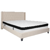 Riverdale King Size Tufted Upholstered Platform Bed in Beige Fabric with Memory Foam Mattress, HG-BMF-36-GG
