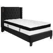 Riverdale Twin Size Tufted Upholstered Platform Bed in Black Fabric with Memory Foam Mattress, HG-BMF-37-GG