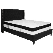 Riverdale Full Size Tufted Upholstered Platform Bed in Black Fabric with Memory Foam Mattress, HG-BMF-38-GG