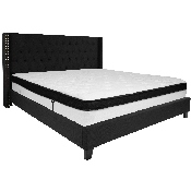 Riverdale King Size Tufted Upholstered Platform Bed in Black Fabric with Memory Foam Mattress, HG-BMF-40-GG
