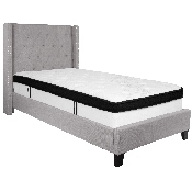 Riverdale Twin Size Tufted Upholstered Platform Bed in Light Gray Fabric with Memory Foam Mattress, HG-BMF-41-GG