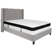 Riverdale Full Size Tufted Upholstered Platform Bed in Light Gray Fabric with Memory Foam Mattress, HG-BMF-42-GG