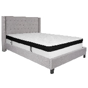 Riverdale Queen Size Tufted Upholstered Platform Bed in Light Gray Fabric with Memory Foam Mattress, HG-BMF-43-GG