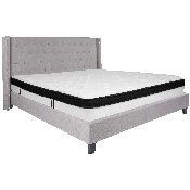 Riverdale King Size Tufted Upholstered Platform Bed in Light Gray Fabric with Memory Foam Mattress, HG-BMF-44-GG