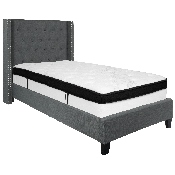 Riverdale Twin Size Tufted Upholstered Platform Bed in Dark Gray Fabric with Memory Foam Mattress, HG-BMF-45-GG