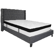 Riverdale Queen Size Tufted Upholstered Platform Bed in Dark Gray Fabric with Memory Foam Mattress, HG-BMF-47-GG