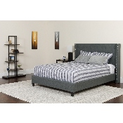 Riverdale Queen Size Tufted Upholstered Platform Bed in Dark Gray Fabric with Memory Foam Mattress, HG-BMF-47-GG