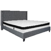 Riverdale King Size Tufted Upholstered Platform Bed in Dark Gray Fabric with Memory Foam Mattress, HG-BMF-48-GG