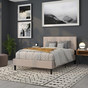 Bedford Tufted Upholstered Full Size Headboard in Beige Fabric, HG-HB1704-F-B-GG