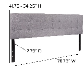 Bedford Tufted Upholstered King Size Headboard in Light Gray Fabric, HG-HB1704-K-LG-GG