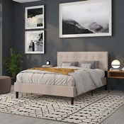 Bedford Tufted Upholstered Queen Size Headboard in Beige Fabric, HG-HB1704-Q-B-GG