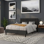 Bedford Tufted Upholstered Queen Size Headboard in Black Fabric, HG-HB1704-Q-BK-GG
