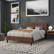 Bedford Tufted Upholstered Queen Size Headboard in Dark Brown Fabric, HG-HB1704-Q-DBR-GG