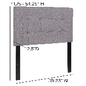 Bedford Tufted Upholstered Twin Size Headboard in Light Gray Fabric, HG-HB1704-T-LG-GG
