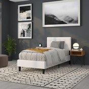 Bedford Tufted Upholstered Twin Size Headboard in White Fabric, HG-HB1704-T-W-GG