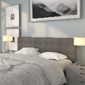 Lennox Tufted Upholstered King Size Headboard in Gray Vinyl, HG-HB1705-K-GY-GG