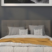 Lennox Tufted Upholstered Queen Size Headboard in Gray Vinyl, HG-HB1705-Q-GY-GG