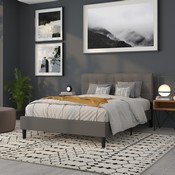 Lennox Tufted Upholstered Queen Size Headboard in Gray Vinyl, HG-HB1705-Q-GY-GG