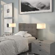 Lennox Tufted Upholstered Twin Size Headboard in Gray Vinyl, HG-HB1705-T-GY-GG