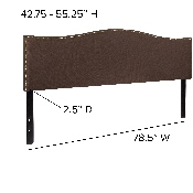 Lexington Upholstered King Size Headboard with Accent Nail Trim in Dark Brown Fabric, HG-HB1707-K-DBR-GG